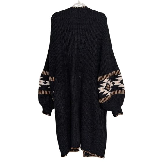 Driftwood Aztec Duster Cardigan Womens Size Medium Black Ribbed Open Sweater - Picture 6 of 9